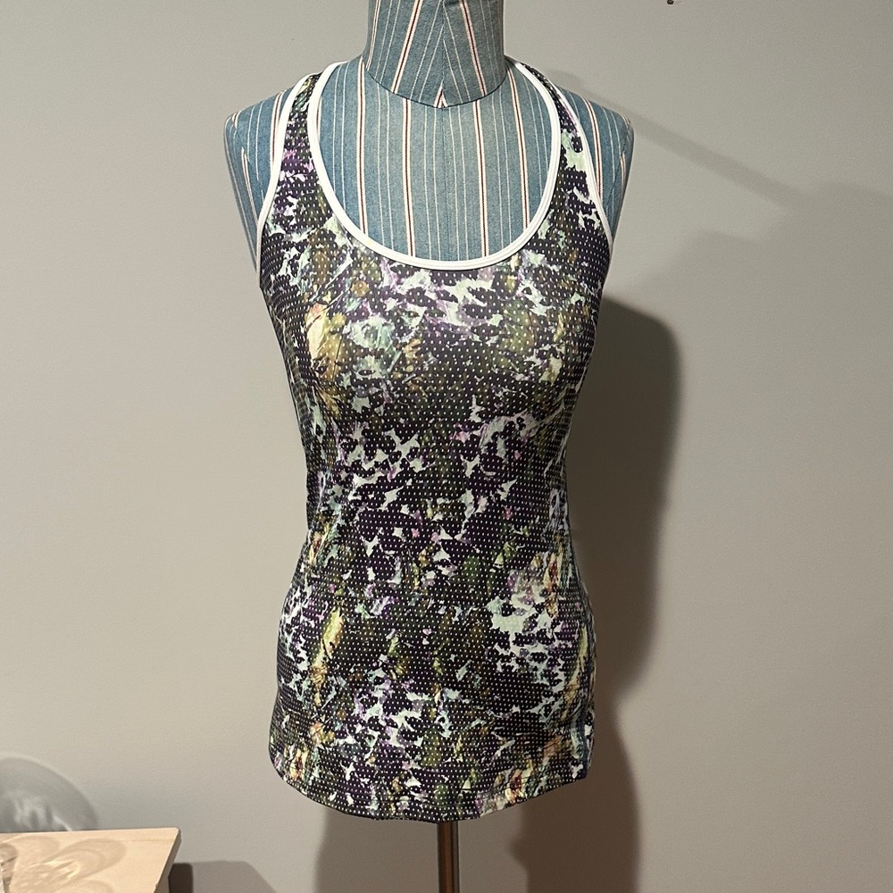 Lululemon Athletica Cool Racerback Black and Purple Patterned Tank Top